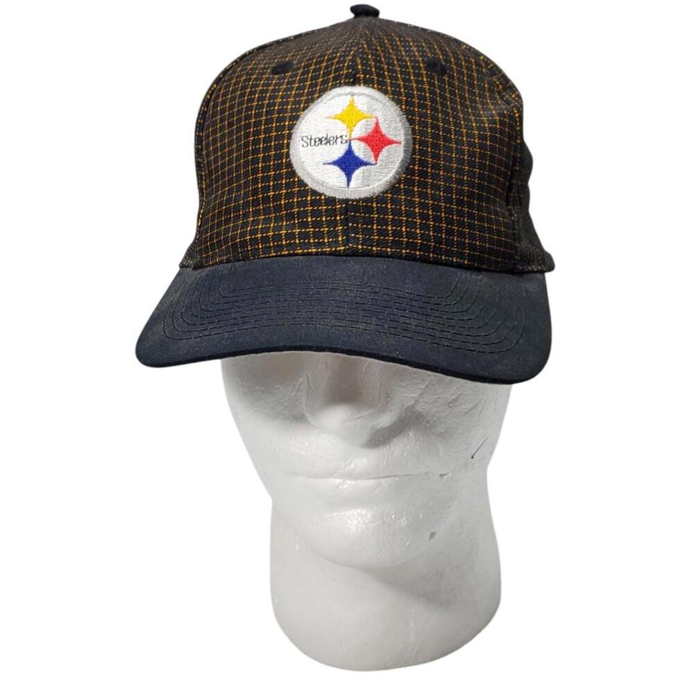 Vintage Pittsburgh Steelers Logo 7 Yellow & Black Plaid Checkered Snapback Hat